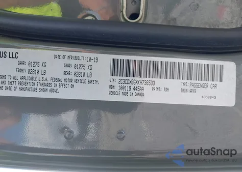 2019 Dodge Charger Sxt Rwd из США, поврежденный, VIN 2C3CDXBGXKH736533